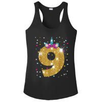 Unicorn 9th Birthday Girl Nine 9 Years Old Ladies PosiCharge Competitor Racerback Tank