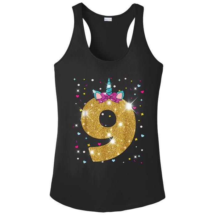 Unicorn 9th Birthday Girl Nine 9 Years Old Ladies PosiCharge Competitor Racerback Tank