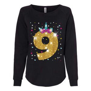 Unicorn 9th Birthday Girl Nine 9 Years Old Womens California Wash Sweatshirt