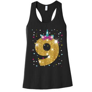 Unicorn 9th Birthday Girl Nine 9 Years Old Women's Racerback Tank