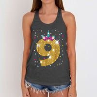 Unicorn 9th Birthday Girl Nine 9 Years Old Women's Knotted Racerback Tank