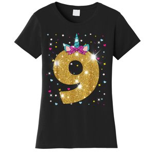 Unicorn 9th Birthday Girl Nine 9 Years Old Women's T-Shirt