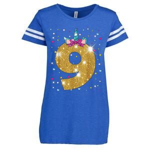 Unicorn 9th Birthday Girl Nine 9 Years Old Enza Ladies Jersey Football T-Shirt