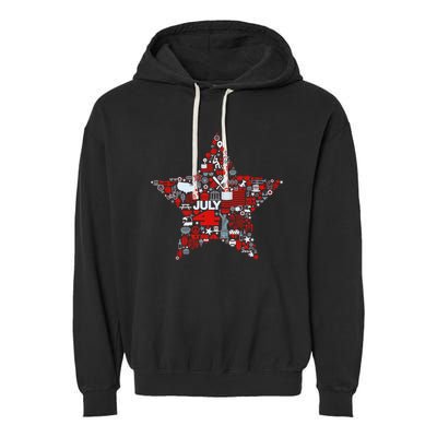 USA American 4th Of July Pattern Star Garment-Dyed Fleece Hoodie