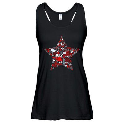 USA American 4th Of July Pattern Star Ladies Essential Flowy Tank