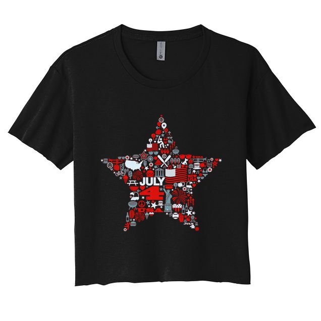 USA American 4th Of July Pattern Star Crop Top