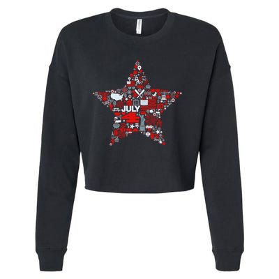 USA American 4th Of July Pattern Star Cropped Pullover Crew