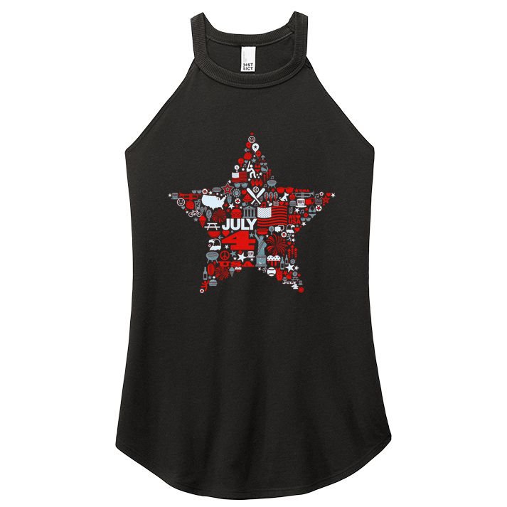 USA American 4th Of July Pattern Star Women's Perfect Tri Rocker Tank