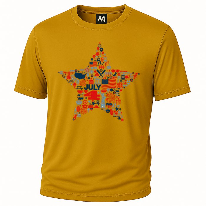 USA American 4th Of July Pattern Star Cooling Performance Crew T-Shirt