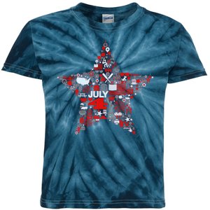 USA American 4th Of July Pattern Star Kids Tie-Dye T-Shirt