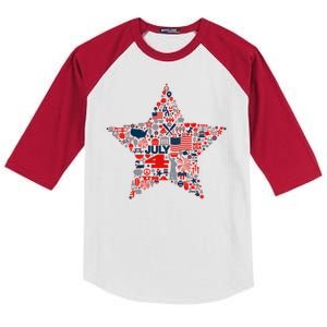 USA American 4th Of July Pattern Star Kids Colorblock Raglan Jersey