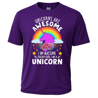 Unicorns Are Awesome I Am Awesome Therefore I Am A Unicorn Cooling Performance Crew T-Shirt