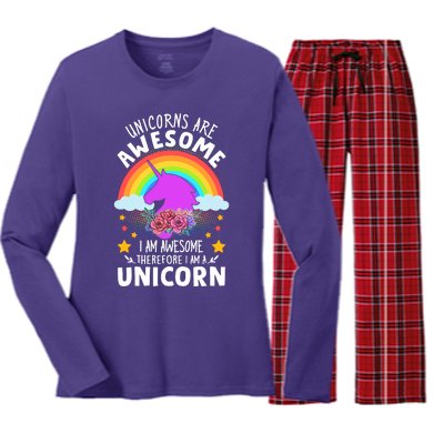 Unicorns Are Awesome I Am Awesome Therefore I Am A Unicorn Women's Long Sleeve Flannel Pajama Set 