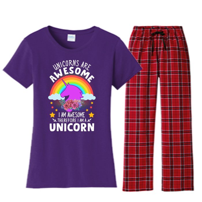 Unicorns Are Awesome I Am Awesome Therefore I Am A Unicorn Women's Flannel Pajama Set