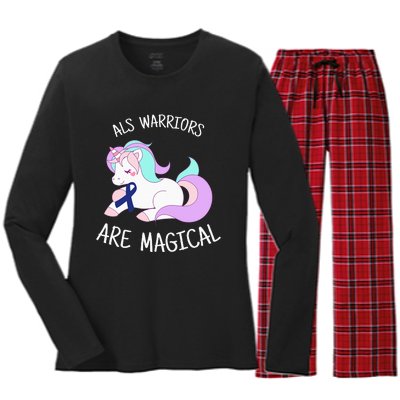 Unicorn ALS Awareness , ALS Warrior Women's Long Sleeve Flannel Pajama Set 