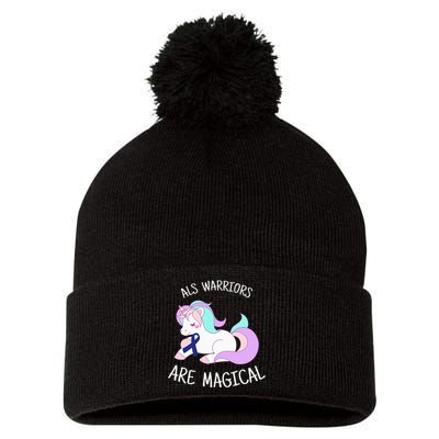 Unicorn ALS Awareness , ALS Warrior Pom Pom 12in Knit Beanie