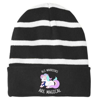 Unicorn ALS Awareness , ALS Warrior Striped Beanie with Solid Band