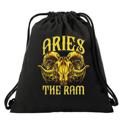 Unique Aries Art Gift With Golden For Horoscope Lovers Drawstring Bag