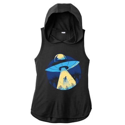 Ufo Alien Abduction Flying Saucer Area 51 Conspiracy Ladies PosiCharge Tri-Blend Wicking Draft Hoodie Tank