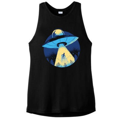 Ufo Alien Abduction Flying Saucer Area 51 Conspiracy Ladies PosiCharge Tri-Blend Wicking Tank