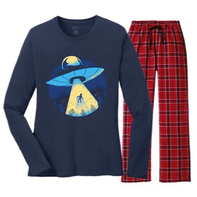 Ufo Alien Abduction Flying Saucer Area 51 Conspiracy Women's Long Sleeve Flannel Pajama Set 