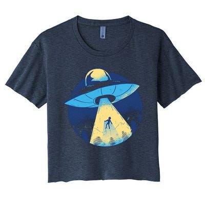 Ufo Alien Abduction Flying Saucer Area 51 Conspiracy Women's Crop Top Tee