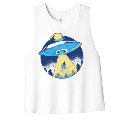 Ufo Alien Abduction Flying Saucer Area 51 Conspiracy Women's Racerback Cropped Tank