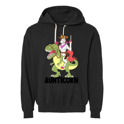 Unicorn Aunt Aunticorn Riding Dinosaur Trex Cow Sheriff Funny Gift Garment-Dyed Fleece Hoodie