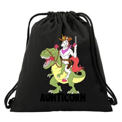 Unicorn Aunt Aunticorn Riding Dinosaur Trex Cow Sheriff Funny Gift Drawstring Bag