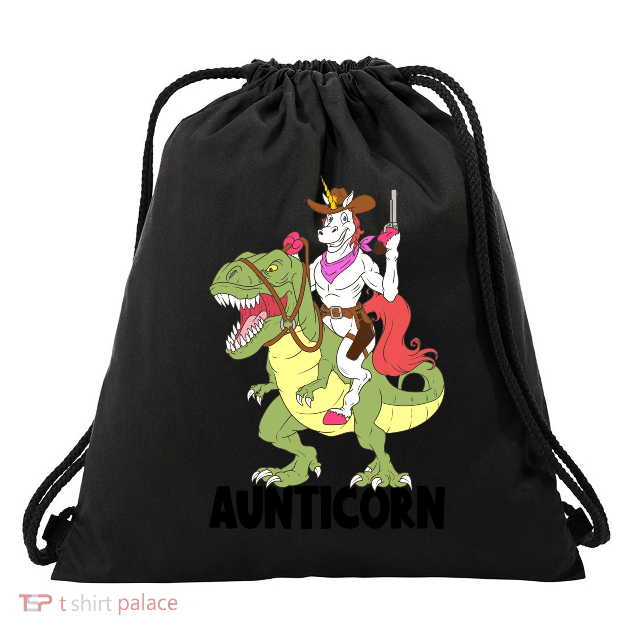 Unicorn Aunt Aunticorn Riding Dinosaur Trex Cow Sheriff Funny Gift Drawstring Bag