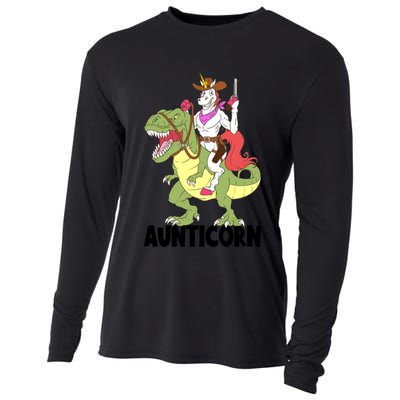 Unicorn Aunt Aunticorn Riding Dinosaur Trex Cow Sheriff Funny Gift Cooling Performance Long Sleeve Crew