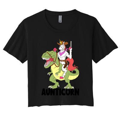 Unicorn Aunt Aunticorn Riding Dinosaur Trex Cow Sheriff Funny Gift Crop Top