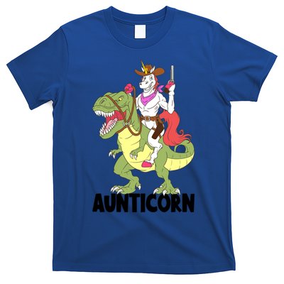 Unicorn Aunt Aunticorn Riding Dinosaur Trex Cow Sheriff Funny Gift T-Shirt