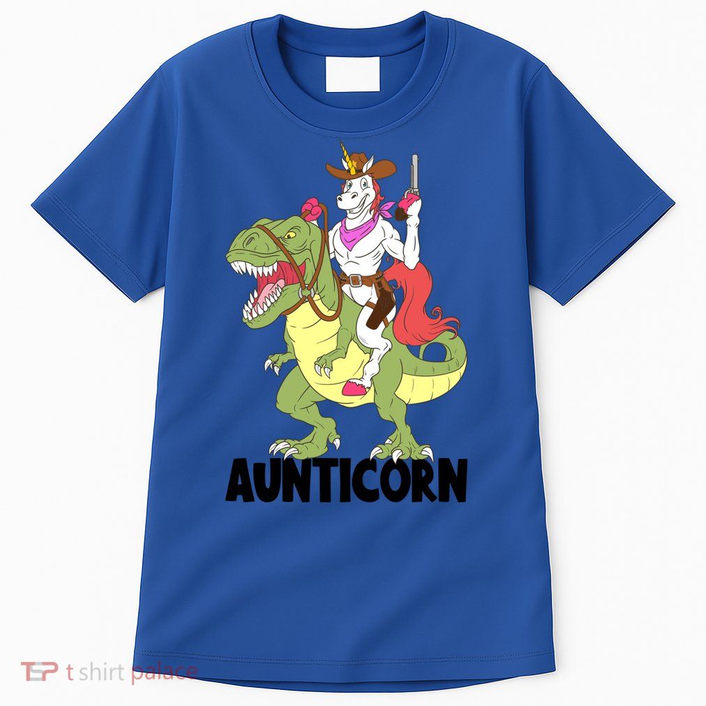 Unicorn Aunt Aunticorn Riding Dinosaur Trex Cow Sheriff Funny Gift Tall T-Shirt
