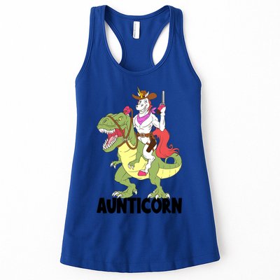 Unicorn Aunt Aunticorn Riding Dinosaur Trex Cow Sheriff Funny Gift Womens Tank Top