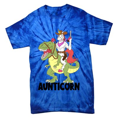 Unicorn Aunt Aunticorn Riding Dinosaur Trex Cow Sheriff Funny Gift Tie-Dye T-Shirt