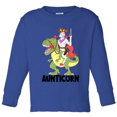 Unicorn Aunt Aunticorn Riding Dinosaur Trex Cow Sheriff Funny Gift Toddler Long Sleeve Shirt