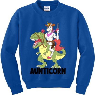 Unicorn Aunt Aunticorn Riding Dinosaur Trex Cow Sheriff Funny Gift Kids Sweatshirt