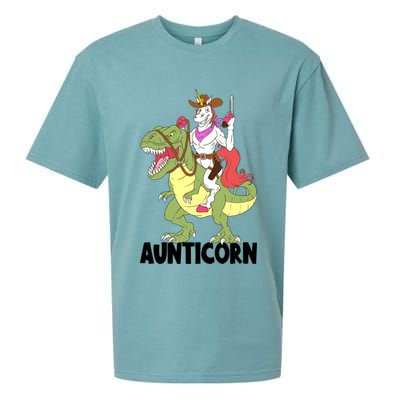 Unicorn Aunt Aunticorn Riding Dinosaur Trex Cow Sheriff Funny Gift Sueded Cloud Jersey T-Shirt