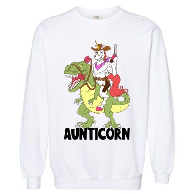 Unicorn Aunt Aunticorn Riding Dinosaur Trex Cow Sheriff Funny Gift Garment-Dyed Sweatshirt