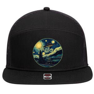 Ufo Aliens And Bigfoot Impressionist Style Novelty Uap 7 Panel Mesh Trucker Snapback Hat