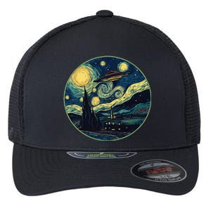 Ufo Aliens And Bigfoot Impressionist Style Novelty Uap Flexfit Unipanel Trucker Cap