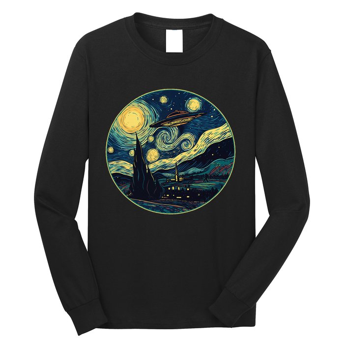 Ufo Aliens And Bigfoot Impressionist Style Novelty Uap Long Sleeve Shirt