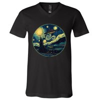 Ufo Aliens And Bigfoot Impressionist Style Novelty Uap V-Neck T-Shirt