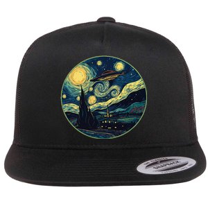 Ufo Aliens And Bigfoot Impressionist Style Novelty Uap Flat Bill Trucker Hat