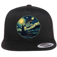 Ufo Aliens And Bigfoot Impressionist Style Novelty Uap Flat Bill Trucker Hat