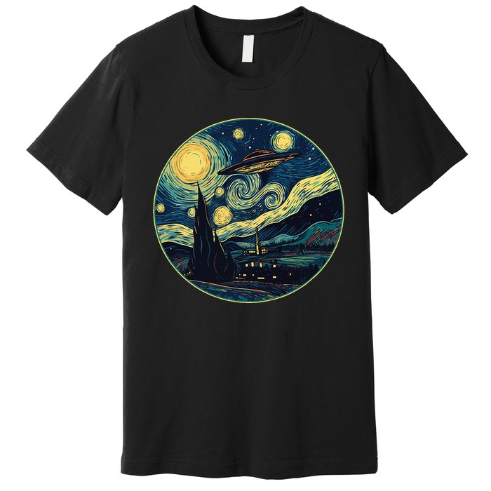 Ufo Aliens And Bigfoot Impressionist Style Novelty Uap Premium T-Shirt