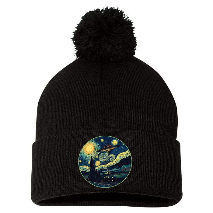 Ufo Aliens And Bigfoot Impressionist Style Novelty Uap Pom Pom 12in Knit Beanie