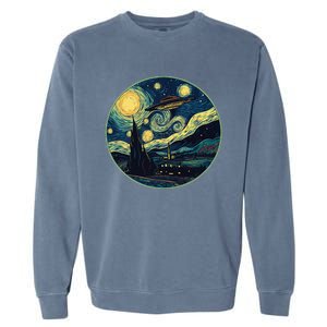 Ufo Aliens And Bigfoot Impressionist Style Novelty Uap Garment-Dyed Sweatshirt