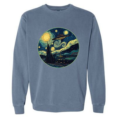 Ufo Aliens And Bigfoot Impressionist Style Novelty Uap Garment-Dyed Sweatshirt